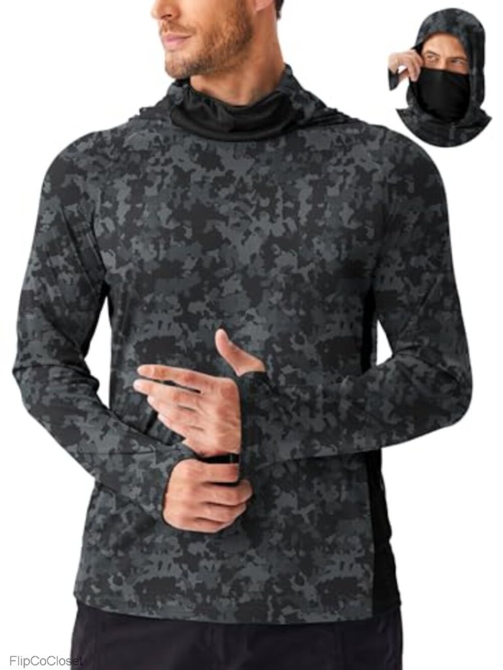 UPF 50+ Sun Hoodie Long Sleeve Fishing Shirt with Mask Thumbholes